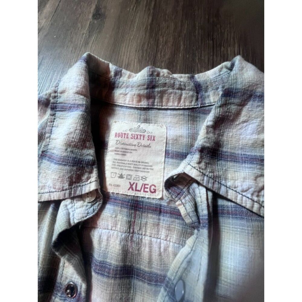 Route 66 Men’s XL Short Sleeve Western Plaid Pearl Snap Shirt Cotton